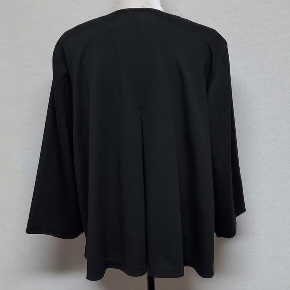 VINTAGE Black Large Button Scoop Neck Flare Sleeve Lightweight Swing Coat - Picture 8 of 10